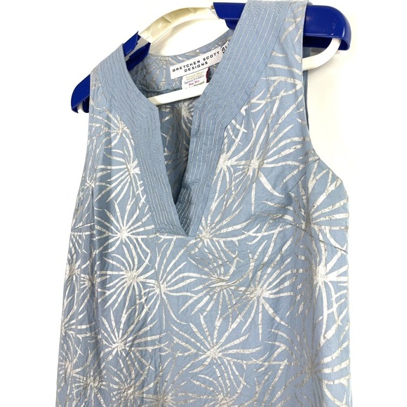 Gretchen Scott Size XS Blue Silver Starburst Print Sleeveless Shift Dress Pocket - Picture 2 of 8